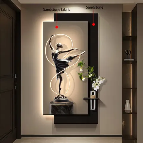 Modern Luxury Entrance Hall LED Decor Painting  Hydroponic Plants Three-dimensional Sandstone and Crystal Porcelain Painting