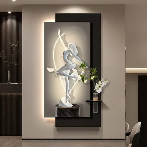 Modern Luxury Entrance Hall LED Decor Painting  Hydroponic Plants Three-dimensional Sandstone and Crystal Porcelain Painting