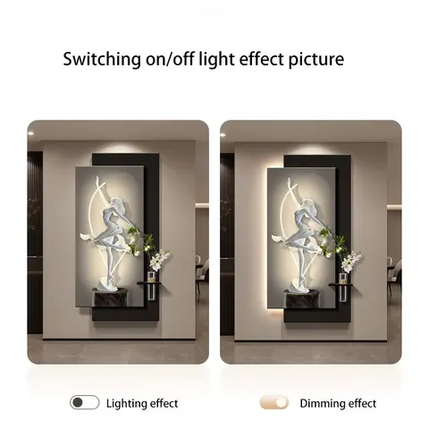 Modern Luxury Entrance Hall LED Decor Painting  Hydroponic Plants Three-dimensional Sandstone and Crystal Porcelain Painting