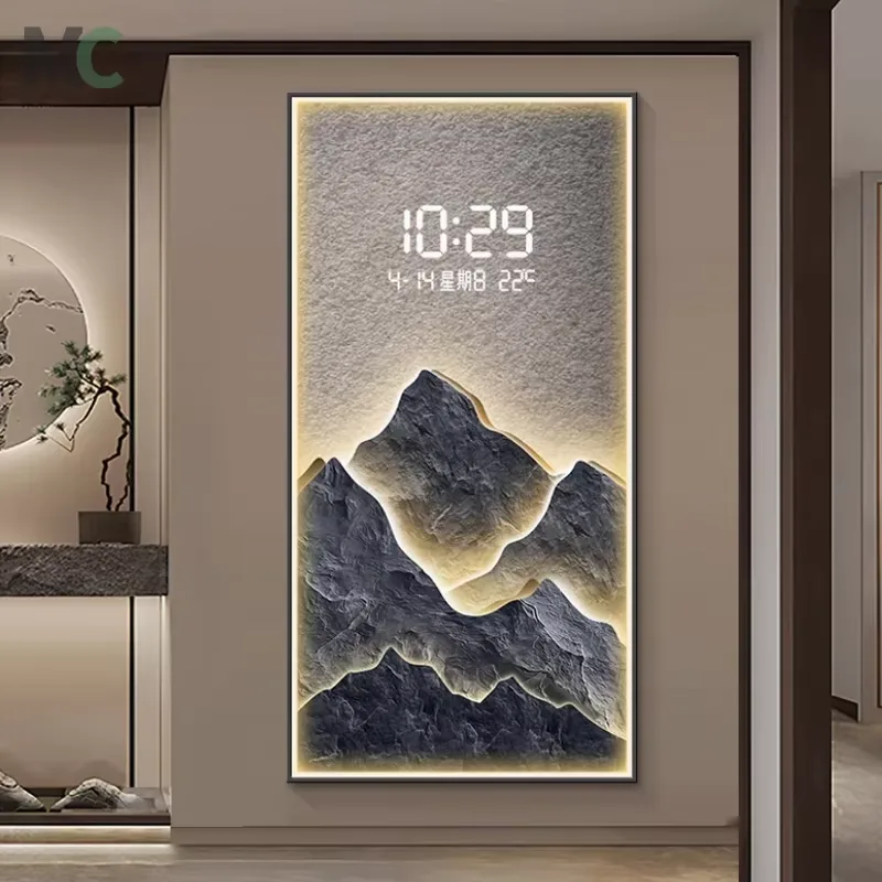 Modern Luxury Led Digital Electronic Screen Clock Wall Decor Painting Creative Clock Living Room Household Acrylic Painting