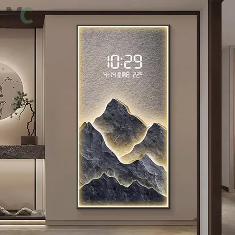 Modern Luxury Led Digital Electronic Screen Clock Wall Decor Painting Creative Clock Living Room Household Acrylic Painting