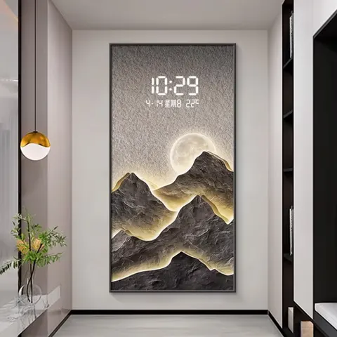 Modern Luxury Led Digital Electronic Screen Clock Wall Decor Painting Creative Clock Living Room Household Acrylic Painting