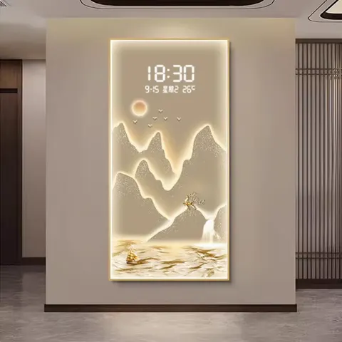 Modern Luxury Led Digital Electronic Screen Clock Wall Decor Painting Creative Clock Living Room Household Acrylic Painting