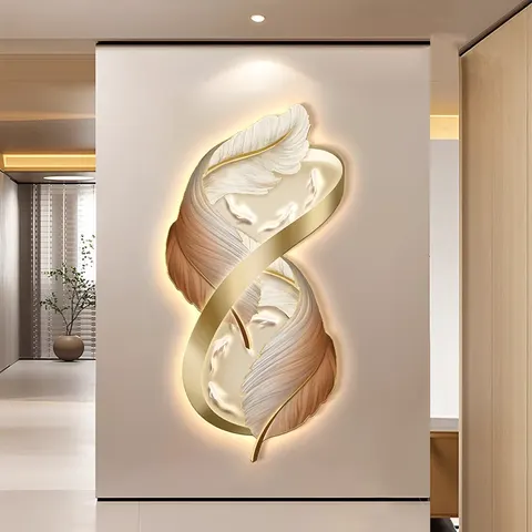 Modern Luxury LED Glow Home Decor Paintings Living Room Corridor Elk Art Feather Crystal Porcelain Painting