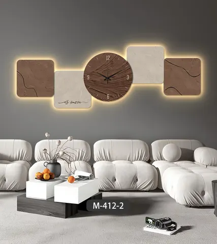 Modern Luxury Led Light With a Clock Art Decor Painting Sofa Background Wall Mural Painting