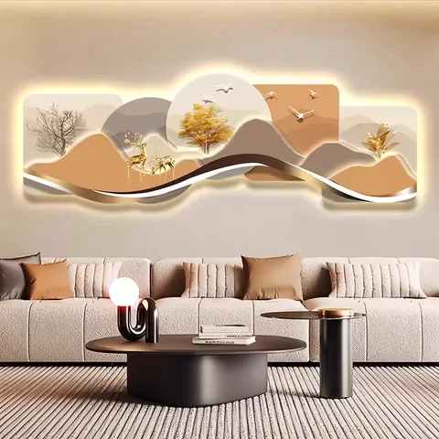 Modern Luxury Living Room Crystal Porcelain Painting Sofa Background Wall Art Decoration Led Glow Decor Painting