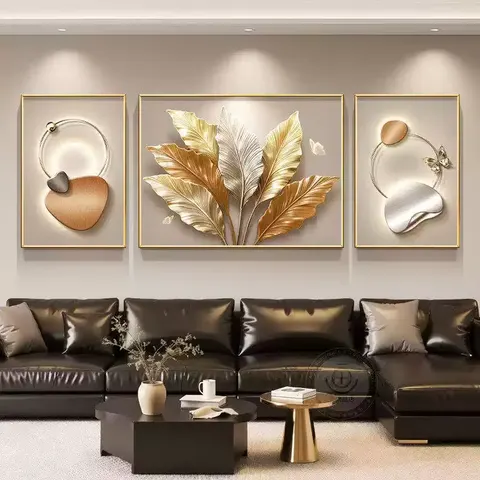 Modern Luxury Living Room Decor: Artist Da Ye's New High-End Triptych Wall Art for Behind the Sofa