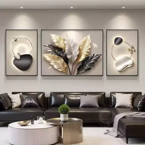 Modern Luxury Living Room Decor: Artist Da Ye's New High-End Triptych Wall Art for Behind the Sofa