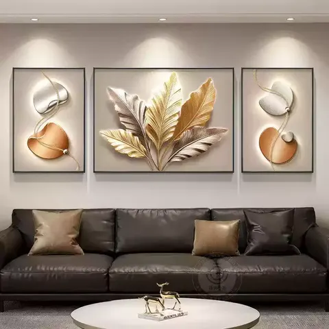 Modern Luxury Living Room Decor: Artist Da Ye's New High-End Triptych Wall Art for Behind the Sofa