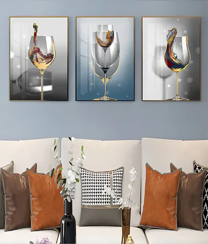 Modern Luxury Restaurant Art Decor Paintings Wine Glass Dining Room Background Wall Crystal Porcelain Paintings