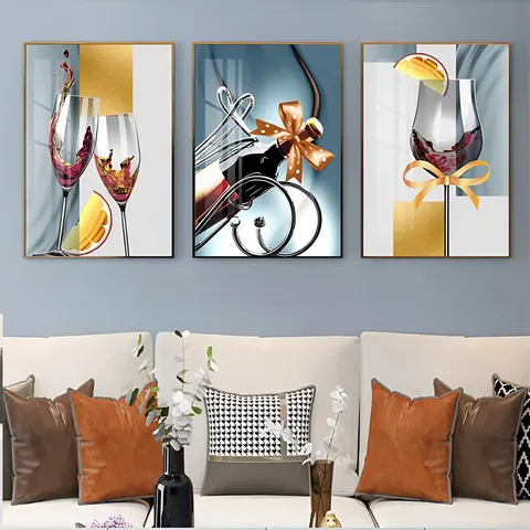 Modern Luxury Restaurant Art Decor Paintings Wine Glass Dining Room Background Wall Crystal Porcelain Paintings