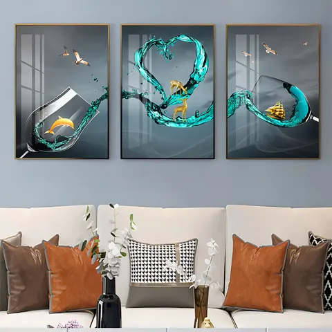 Modern Luxury Restaurant Art Decor Paintings Wine Glass Dining Room Background Wall Crystal Porcelain Paintings