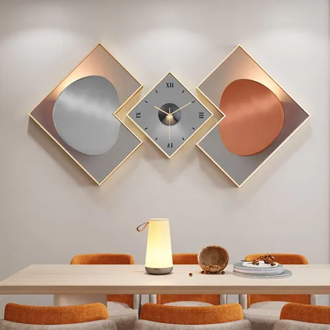 挂钟组合 三联 装饰画 轻奢风 餐厅背景墙挂画 晶瓷画