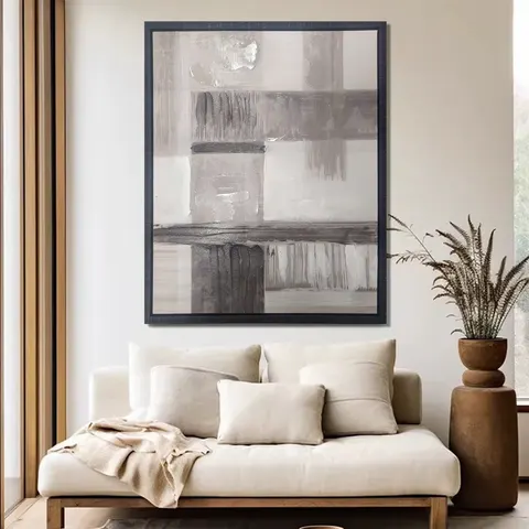 Modern Minimalist Abstract Canvas Art Set Neutral Gray Tones Handmade Textured Oil Painting for Living Room Wall Decor Painting