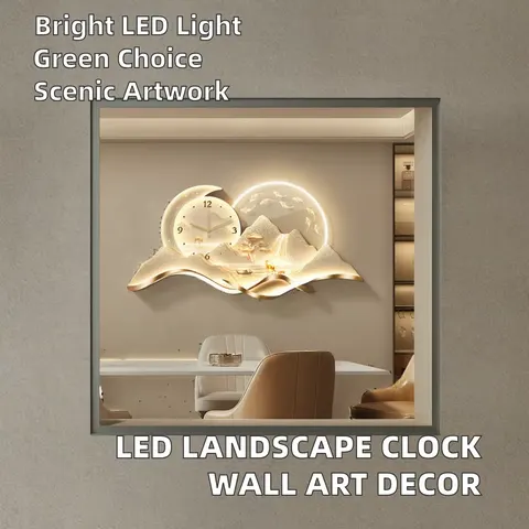 Modern Oil Landscape Painting LED Light Clock Wall Art Home Decor with Eco-Friendly Design