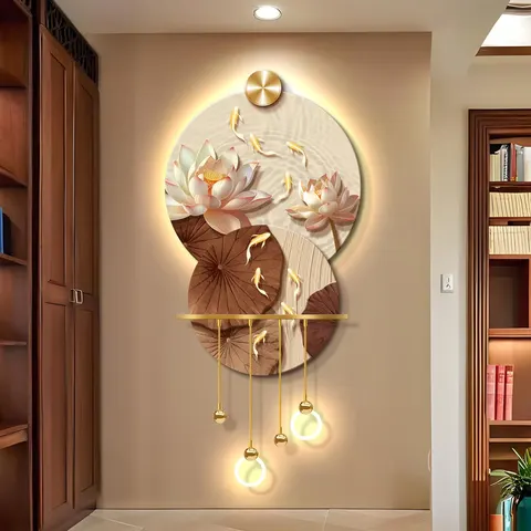 Modern Painting Art Home Decor Painting Nine Fish Diagram Entrance Hall Crystal Porcelain Painting Background Wall Painting