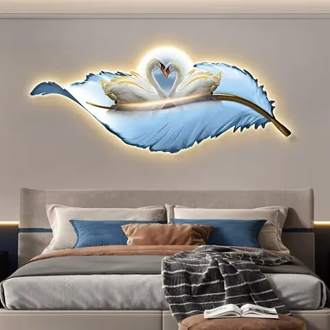 Modern Painting Art Light Luxury Feather Crystal Painting Led Wall Art Home Decor Paintings Manufacturers Wholesale