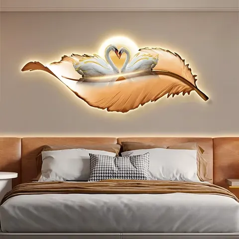 Modern Painting Art Light Luxury Feather Crystal Painting Led Wall Art Home Decor Paintings Manufacturers Wholesale