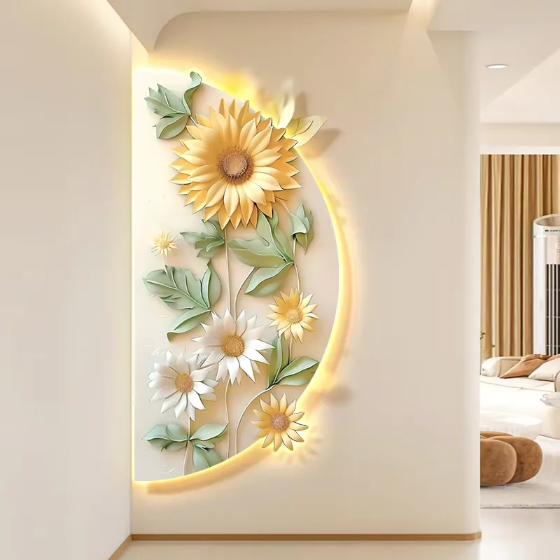 繁花 单幅 装饰画 现代简约 玄关背景墙挂画 LED带灯画