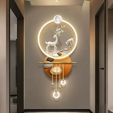 Modern Painting High-grade Elk Metal Pendant Entrance Porch Background Wall Acrylic Painting Led Wall Art Wall Decor Painting