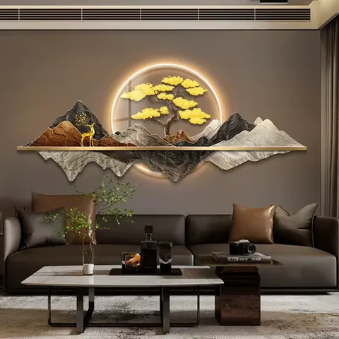 Modern Painting Living Room Sofa Background Wall Flowing Water Wealth Led Wall Art Atmosphere Home Decora Paintings