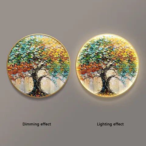Modern Painting Money Tree Entrance Hall Art Decor Paintings Round Diamond-inlaid Glowed LED Painting