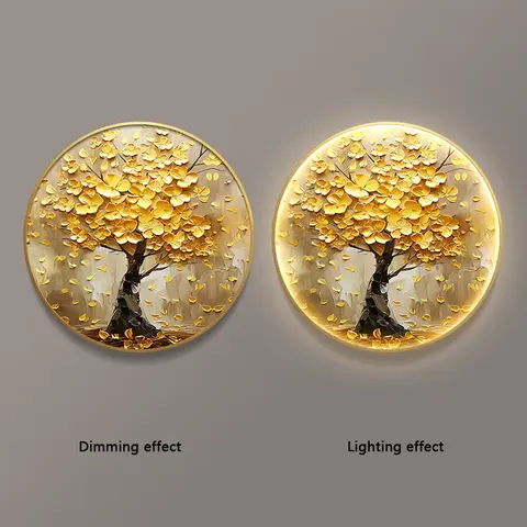 Modern Painting Money Tree Entrance Hall Art Decor Paintings Round Diamond-inlaid Glowed LED Painting