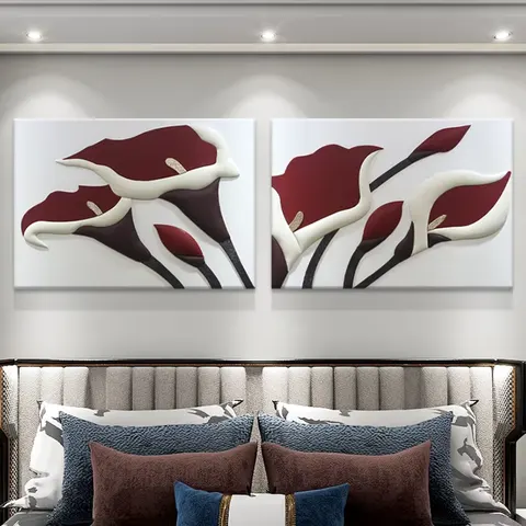 Modern Painting Red Horseshoe Flower Art Home Furnishings Decorative Painting Combination Leather Frameless Hanging Painting
