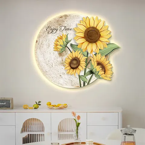 繁花 单幅 装饰画 现代简约 餐厅背景墙挂画 LED带灯画
