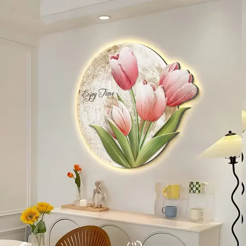 繁花 单幅 装饰画 现代简约 餐厅背景墙挂画 LED带灯画