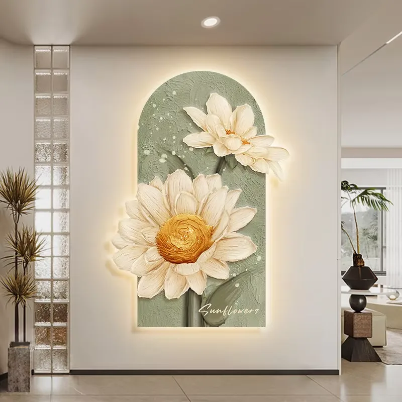 Modern Painting Sunflower Uv Engraving Crystal Porcelain Painting Entrance Hall Backdrop Wall Flower Painting