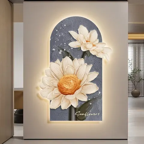 Modern Painting Sunflower Uv Engraving Crystal Porcelain Painting Entrance Hall Backdrop Wall Flower Painting