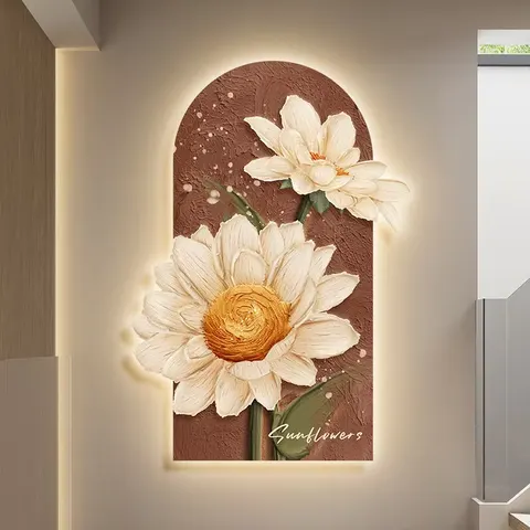 Modern Painting Sunflower Uv Engraving Crystal Porcelain Painting Entrance Hall Backdrop Wall Flower Painting