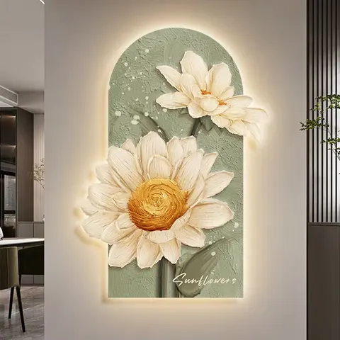 Modern Painting Sunflower Uv Engraving Crystal Porcelain Painting Entrance Hall Backdrop Wall Flower Painting