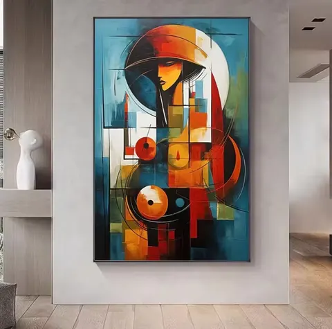 Modern Pop Art Painting Geometric Abstract Art Poster Picture Black Portrait Painting Wall Art for Bedroom Decor