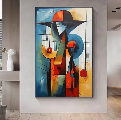 Modern Pop Art Painting Geometric Abstract Art Poster Picture Black Portrait Painting Wall Art for Bedroom Decor