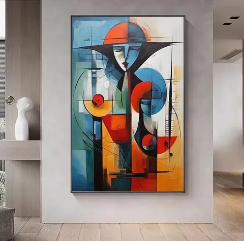 Modern Pop Art Painting Geometric Abstract Art Poster Picture Black Portrait Painting Wall Art for Bedroom Decor