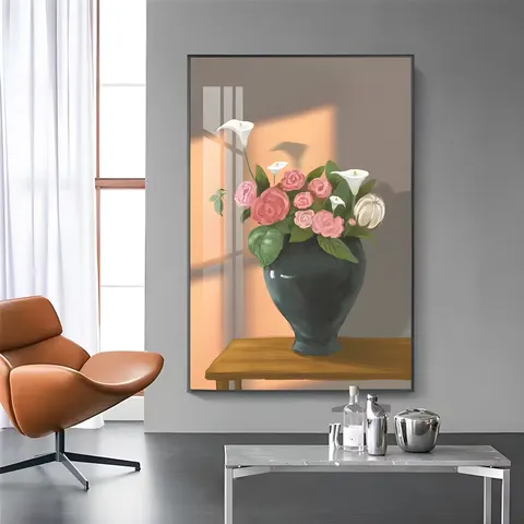 繁花 单幅 装饰画 北欧风 餐厅背景墙挂画 手绘油画