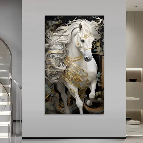 Modern Popularity Art Steed Home Decor Painting Office Corridor Background Wall Crystal Porcelain Painting