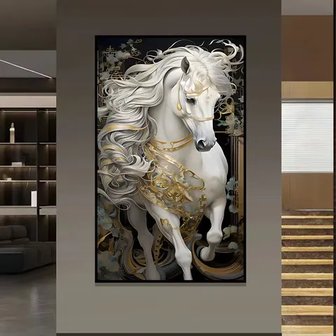 Modern Popularity Art Steed Home Decor Painting Office Corridor Background Wall Crystal Porcelain Painting