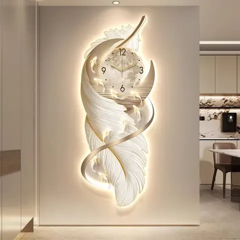Modern Porch Art Decorative Painting with Clock High-grade Feather Corridor Nine Fish Picture Crystal Porcelain Painting