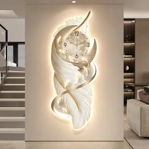 Modern Porch Art Decorative Painting with Clock High-grade Feather Corridor Nine Fish Picture Crystal Porcelain Painting