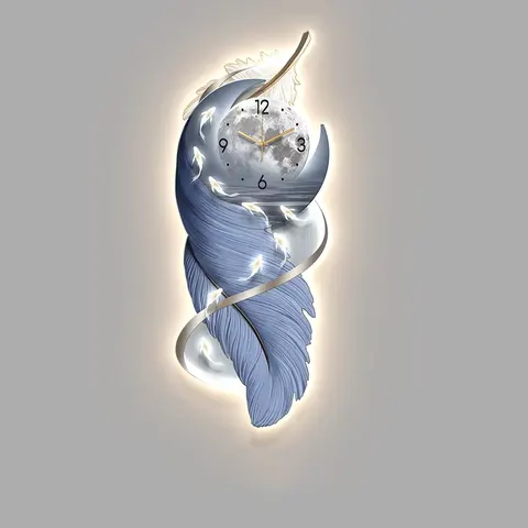 Modern Porch Art Decorative Painting with Clock High-grade Feather Corridor Nine Fish Picture Crystal Porcelain Painting