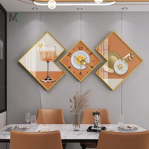 Modern Restaurant Wall Art Home Decor Painting Geometric Hanging Painting Restaurant Background Wall Three Join Crystal Painting
