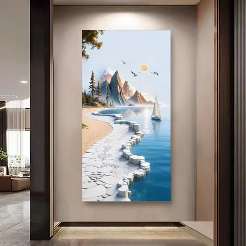 山水 单幅 装饰画 现代简约 玄关背景墙挂画 砂岩浮雕