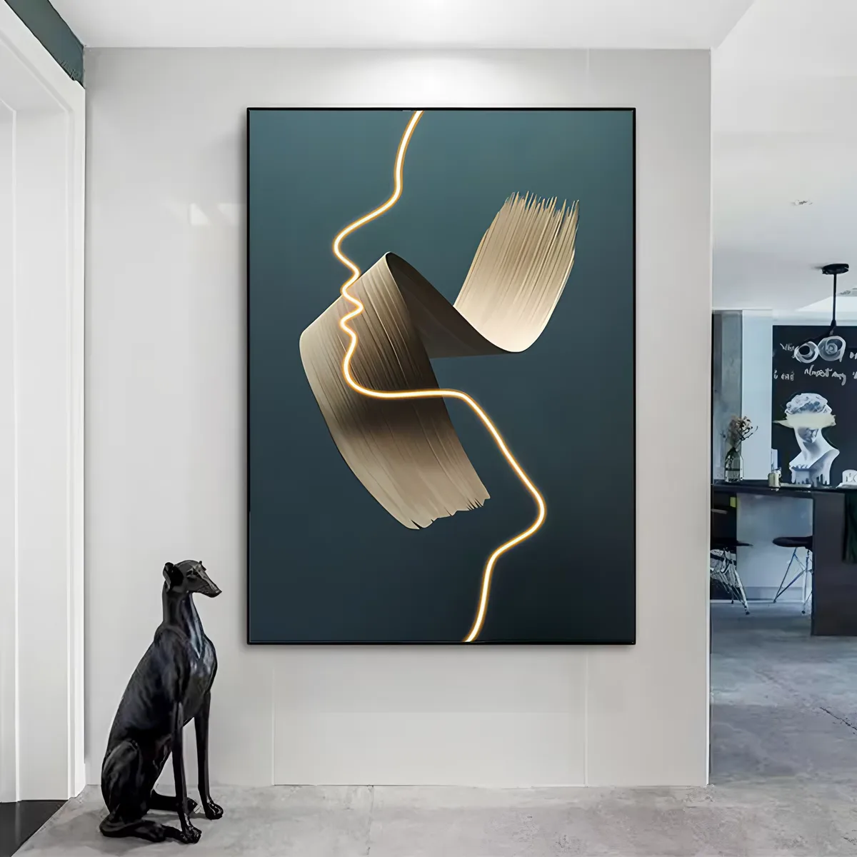 Modern Simple Character Lines Porch Art Home Decor Painting Living Room Corridor LED Glow Crystal Porcelain Painting
