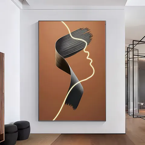 Modern Simple Character Lines Porch Art Home Decor Painting Living Room Corridor LED Glow Crystal Porcelain Painting