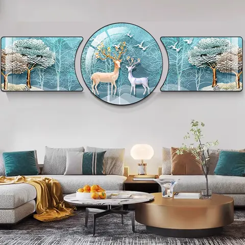 Modern Simple Combination of Living Room Sofa Background Wall Diamond Crystal Porcelain Art Home Decor Painting