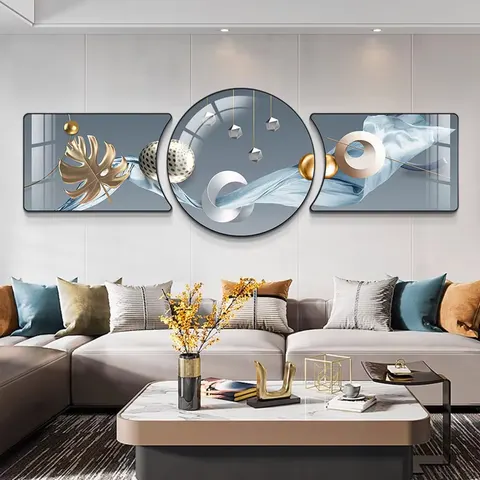Modern Simple Combination of Living Room Sofa Background Wall Diamond Crystal Porcelain Art Home Decor Painting