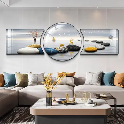 Modern Simple Combination of Living Room Sofa Background Wall Diamond Crystal Porcelain Art Home Decor Painting